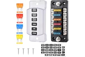 Gerbala Portafusibili 12V, Portafusibili a 6 Vie ATC/ATO, Scatola Porta Fusibili Lama con 12 Fusibili a Lama, Copertura Antipolvere, Scatola Fusibili per DC 12V/24V Auto Barca Camion Camper
