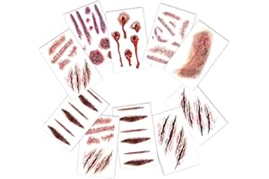 AUXHCYL Tatouage Halloween(10 Feuilles),Fausse Cicatrice Blessure Stickers,Tattoo Halloween pour Visage,Spécial FX Costume Maquillage Accessoire
