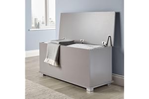 Home Source Ottoman Storage Chest Grey Toy Chest Bedding or Blanket Box Large Wooden (Grey)