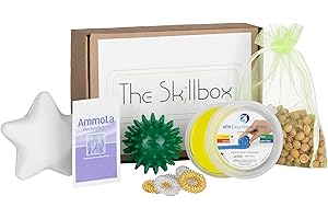 The Skillbox - Skill Hilfe Set für Erwachsene und Jugendliche bei Stress, Panikattacken, Belastungszustände - Skillset mit: Akupressurringen, Anti-Stress-Bällen, Therapieknete & AmmoLa Riechampullen