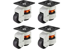 Homtone 4 Pack Leveling Casters, Loading Capacity 2000KG/4400Lb with Nylon Wheel and Rubber Foot, Retractable Machine Workbench Caster Set, 500kg per piece