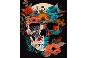 TISHIRON Malowanie po numerach dla dorosłych, Day of the Dead, cyfrowe pigmenty, czaszka ozdobiona kwiatami, zestaw typu „zrób to sam”, obraz olejny z pędzlami, prezent miłosny, 40 x 50 cm
