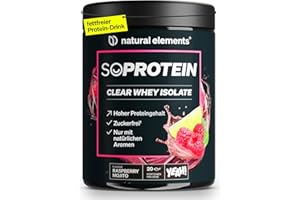 ‎NATURAL ELEMENTS natural elements SoProtein Clear Whey Isolate – Raspberry Mojito Geschmack – 600g Proteinpulver – 24g Protein – erfrischender Protein-Shake, optimal löslich – in Deutschland entwickelt & laborgeprüft