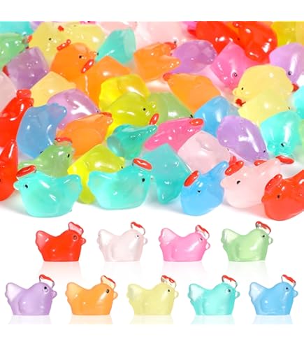 Maison Poupée Miniature 50 Mini Figurines De Poules Lumineuses En Résine - 8 Couleurs Phosphorescentes - Décoration Maison De Poupée Ou Jardin Mini Animaux Décoration