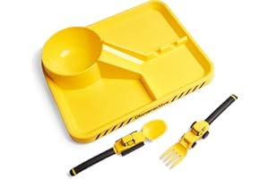 Dinneractive Essgeschirr für Kinder - 3 ST. Besteck zum Thema Baustelle - Traktorbesteck - Kleinkinderteller - Babygeschirr