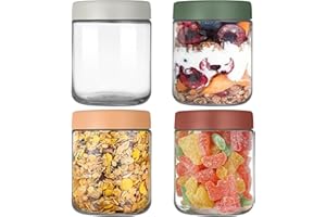 KAHEIGN 4Pcs Overnight Oat Gläser, 500ml Wiederverwendbare Einmachgläser mit Deckel für Overnight Oats Salat Joghurt Pudding Snacks Süßigkeiten, Joghurtgläser Dessertgläser Glasbehälter
