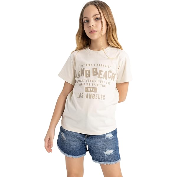 T-Shirt DeFacto Per Bambine E Ragazze - Cotone Morbido Con Elastan | Design Trendy E Sportivo - Foto 2