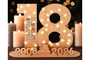 Giftota - 2026 Originelle 18 Geburtstag Geschenk Mädchen & Jungen - Geldgeschenke Geburtstag 18 mit LED Lichterkette Ständer - Holz-Schild Gästebuch - 18 Geburtstag Deko - Personalisierbares Geschenk
