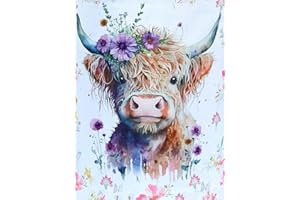 VARHHUXHA 5D Diamond Art Painting Kits for Adults, Cow and Flower Full Drill Crystal Art Kits for Adults, DIY Cross Stitch Arts Crafts Pictures Embroidery Kit for Beginner Home Wall Decor 30x40