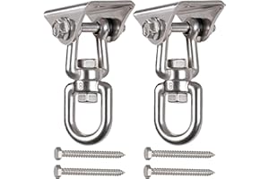 WAREMAID 2 Pezzi 360° Girevole Ganci Soffitto in Acciaio Inox, Ganci Altalena con Viti per Dondoli per Portico Area Giochi Gym Sacco da Boxe Fune Amache Sedie Sospese Yoga, 450kg Capacità