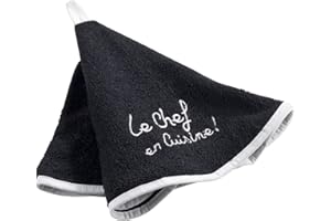 douceur d'Intérieur Toalla Redondo (0) 60 cm Esponja Brodee Cocinero, algodón, Negro, 60 x 60 cm