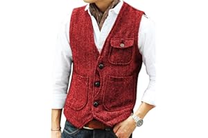 Solovedress Gilet Costume Homme Vintage Sans Manche Mariage Tweed Décontractée Col V La laine