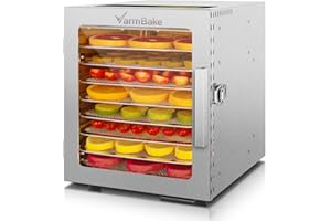 VarmBake Dörrautomat Edelstahl 8 Etagen, 30-90℃ Dörrgerät Für Lebensmittel, 0.5㎡ Dörrfläche, 500W Dörrautomat Klein, Dörrautomaten Für Obst, Fleisch, Gemüse & 316 Tabletts(25 * 25cm)