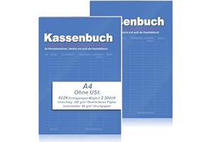 BEIMEIII 2 Stück Kassenbuch A4 über 2100 Einträge Kassenbuch Kleinunternehmer 32 Blatt Kassenbuch Ohne Mehrwertsteuer für Verein Klein Finanzamt Haushalt Selbständige Kosmetikstudio Blau
