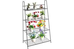 DOEWORKS Metall Blumenregal Pflanzenständer mit 4 Ablagen Blumentreppe Blumenständer für Outdoor Indoor Balkon Garten, 120x72.5x34cm(HxBxT), Schwarz