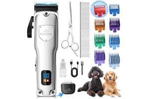 FuzzyFix Dog Clippers for Grooming for Thick Heavy Coats, Professional Pet Grooming Clippers Supplies Kit Low Noise Rechargeable Stainless Steel Hair Trimmer with Ceramic Blade for Dogs Cats Animals