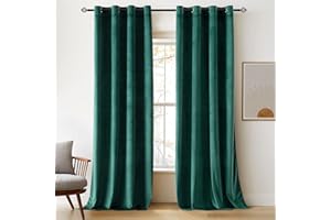 WOABOY Aksamitne zasłony zaciemniające, nieprzejrzyste, nieprzezroczyste, izolacja cieplna i dźwiękowa, na przelotkach, do salonu, sypialni, biura, 140 x 245 cm (szer. x wys.), ciemnozielone