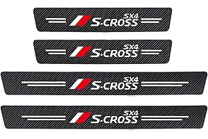 SYMILOV 4 Stück Auto Kohlefaser Einstiegsleisten Aufkleber, für Suz-uki SX4 S-Cross Swift Jimny Vitara Alto Baleno, Abnutzungs Türschwellen Abdeckung Schutz Streifen Tuning Styling Zubehör, S~Cross