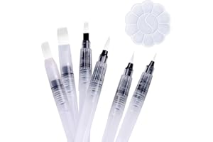 DIGHEALTH 6 Stück Wasserpinsel Stifte, Water Brush Pen mit Befüllbarer Wassertank, Wasserpinsel Aquarellfarben mit Tray Mischpalette in Blumenform, Fine Point Pinsel Flachpinsel Tip Zeichnen Set (L)