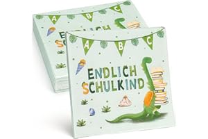 Joxessaien 32 Stück Schuleinführung Servietten, 33×33cm Dinosaurier Servietten Grün, Deko Einschulung Junge Servietten, Servietten Pastell für Versammlungen, Schulfeiern