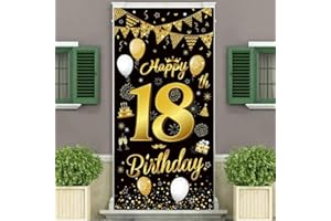 ARMBRACEN 18.Geburtstagsfeier Dekorationen Banner Hintergrund,Schwarzes und Gold Dekoration für Jungen und Mädchen der 18.Geburtstagsfeier,wesentliche für 18.Geburtstagsfeier,185×90 cm (72.8×35.4 Zoll)