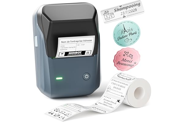 NIIMBOT B1 Étiqueteuse Portable, Identification Automatique pour Larges Étiquettes Autocollante, Facile à Utiliser pour Le Bureau, la Maison, Les Affaires (avec étiquette 50x30mm)
