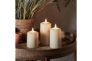 ‎LIGHTS4FUN Lights4fun 3er Set TruGlow® LED-Kerzen für Außen mit Fernbedienung warmweiß Timerfunktion Garten Deko Balkon Elektrisch Batterie Stumpenkerzen Draußen [Energieklasse A++]