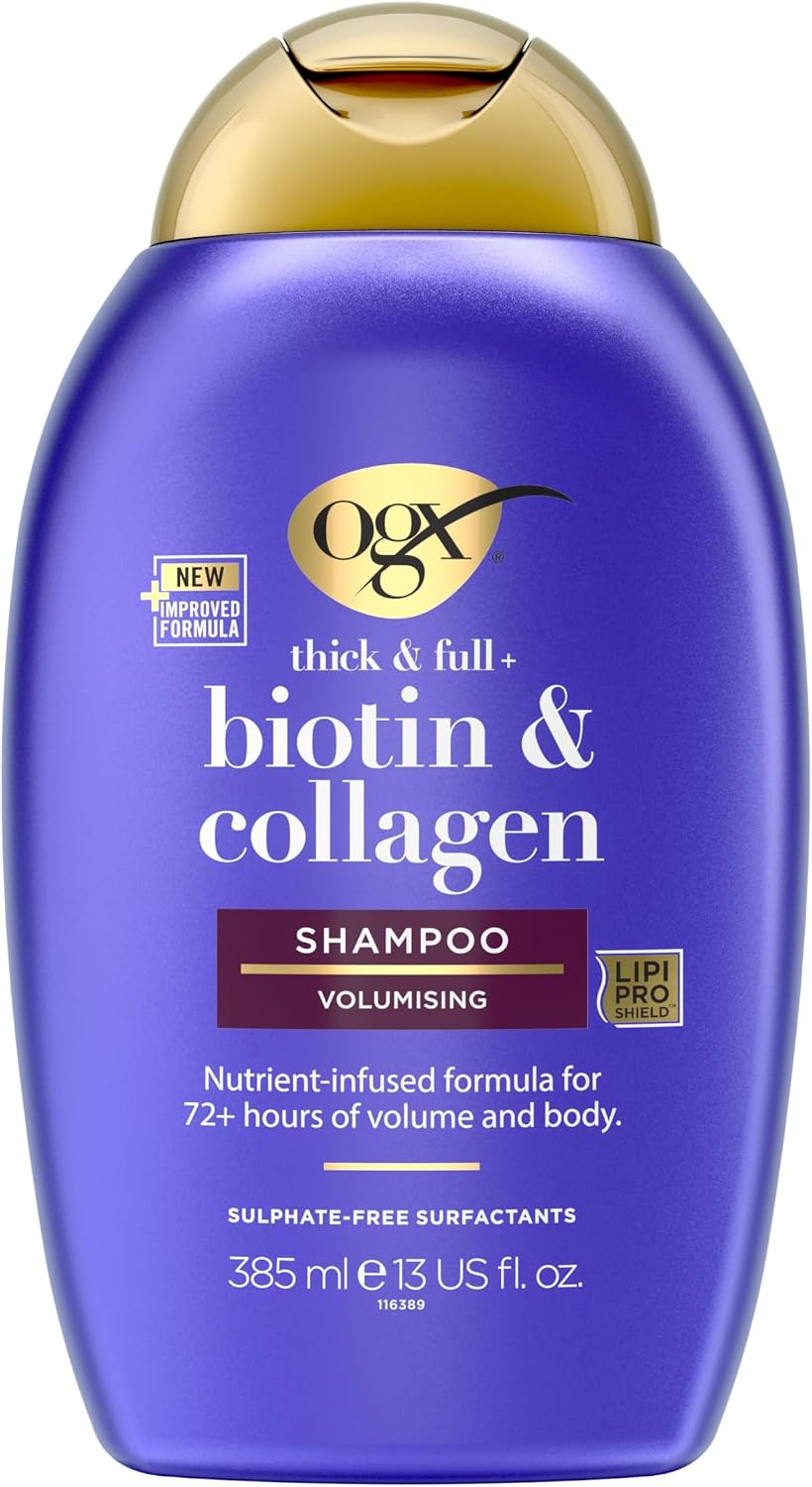 OGX Biotin and Collagen Volumising Hair Shampoo, Thick and Full, with Vitamin B7 Biotin, and Collagen, for Fine Hair, Sulfate Free Surfactants, 385ml