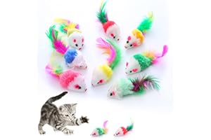 JINGSHUBO Morbido giocattolo per gatti, con piume per gatti confezione da 10 pezzi interattivo di addestramento giocattolo peloso mouse giocattolo