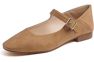 Feversole Women's Square Mary Jane Fashion，Dames élégantes Chaussures décontractées Ballet Plat Bout carré Confortable Marche Quotidienne Mary Jane Chaussures de Mode