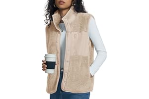 Kistore Teddy Fleece Weste Damen Ärmellose Weste Stehkragen Teddyjacke Leicht Herbstmantel Reißverschluss Fleecemantel mit Taschen