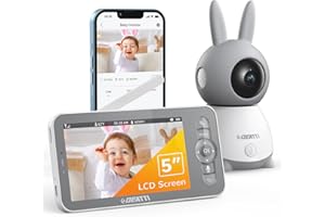 DEATTI Babyphone Camera, 2K/3MP HD Camera Bebe, Baby Phone Vidéo PTZ 360°, 5" Moniteur Vidéo pour bébé avec Alertes Intelligentes, Vision Nocturne, Audio Bidirectionnel, Batterie Rechargeable 3000mAh