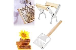 Saijer Clip Telaio Alveare,1 Impugnatura in Acciaio Inossidabile per Alveare con Manico in Legno e 1 Forchetta di Miele Dell'alveare per Apicoltori Farm Ranch Harvesting Honey Evita le Punture