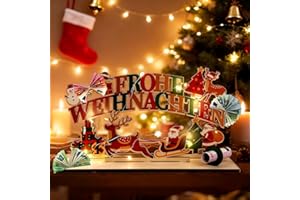 SZHHRXI Weihnachten Geldgeschenk aus Holz mit LED Lichterkette - Frohe Weihnachten - Weihnachtsmann Geldverpackung Geschenk Frauen & Männer, Weihnachtsdeko Innen für Tisch Fensterbank Büro Kaminsims (Bunt)