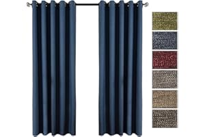 QINUO HOME Navy Blue Faux Linen Blackout Curtains 66" X 72" - Room Darkening Eyelet Thermal Insulated Curtains for Kids Room, Set of 2 Panels