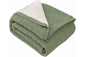 ‎MH MYLUNE HOME MH MYLUNE HOME Sherpa Decke Baumwolle Strickdecke Öko-Tex 180x200cm 660GSM Dicke Kuscheldecke Flauschig Sofadecke Wohndecke Tagesdecke Bettüberwurf Warme Gehäkelte Decke Herbst Winter Blanket Olivgrün