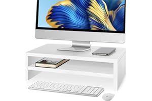 Averrex Wooden Monitor Stands Riser for Desk, Ergonomic Laptop Stand, Save Space Desk Organizer Stand, Max Load 30 kg for Notebook, Pc, Laptop, Computer, Printer, 2 Tiers W420 x D240 x H135 mm White