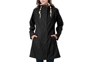EnduaReve Regenmantel Damen Übergangsjacke PU Wasserdicht Frauen Regenjacke Lang Parka Regenparka mit Kapuze Outdoor
