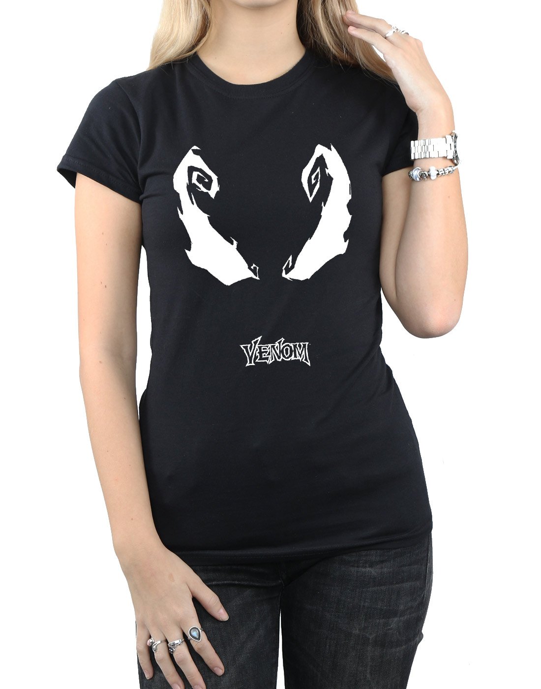 Marvel-Damen-Spider-Man-Venom-Eyes-T-Shirt-Schwarz-Small