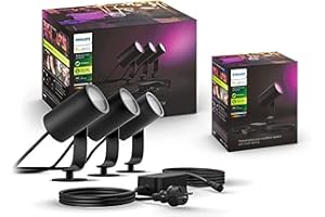 Philips Hue White & Color Ambiance Lily Garden Spot Standard 40 W (590 lm), Lumière Extérieure Dimmable, Contrôle intelligent avec la voix ou application, Noir, Pack de 4
