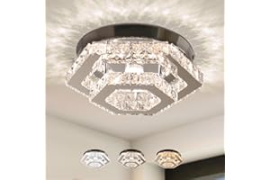 CXGLEAMING 13" Moderne Kronleuchter Kristall LED Deckenleuchte 3 Farbe Sechseckig Unterputz Kronleuchter Deckenlampe für Wohnzimmer Schlafzimmer Badezimmer Küche Esszimmer(Mehrfarbig)