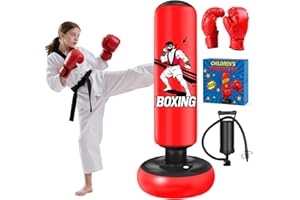 Qoosea Sacco da Boxe per Bambini, 168 cm Stabile Pungiball Bambini Gonfiabile con Guantoni da Boxe, per Pratica di Taekwondo Karate MMA, Sacchi da Boxe Gonfiabile per 3-14 Ragazzi Ragazze