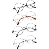 JoXiGo 4 Pack Gafas de Lectura Redondas Metal Montura para Hombres y Mujeres + Correa de Gafas