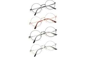 JoXiGo 4-Paquet Lunettes de Lecture Femme Homme Rondes Retro Monture Métalliques Lens Transparentes Lunettes pour Lire Presbyte