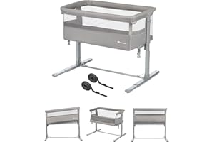 Bebeconfort Zina Culla Neonato Fianco Letto, 0-6 mesi (0-9kg), Lettino Neonato Pieghevole, 5 Altezze Regolabili, Culla da Campeggio con Materasso, Materassino Culla Reclinabile, Mineral Grey