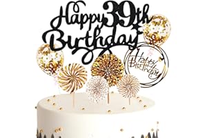 Cymeosh Tortendeko Happy Birthday Kuchendeko 39. Geburtstag Mann Frau, Kuchen Topper Happy 39th Birthday, Cake Topper 39. Geburtstag Ballons Konfetti für Geburtstagstorte Deko 39 Jahre Frauen Männer