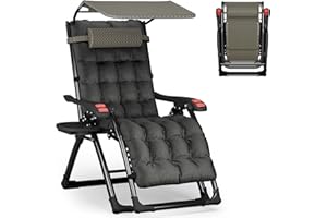 ATORPOK SHOP Bain de Soleil Chaise Longue de Jardin avec Pare-Soleil & Coussin，Fauteuil de Jardin Chaise Longue Pliable & Inclinable，capacité 200kg Pliable & résistant aux intempéries