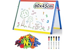 ‎S SWANCROWN SwanSea A2 Magnettafel Kinder Staffelei, Whiteboard-Tischplatte, Doppelseitig, Trocken Abwischbar, mit Magneten Buchstaben Zahlen und Stift, 60 x 45 cm