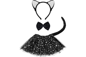 Wirhaut 5 Pieces Animal Costume for Kids, Include Animal Ears Headband Bowtie Tail Gloves and Cute Tutu Skirt, Girls Animal Costume Set for Animal Theme Party Halloween Carnival