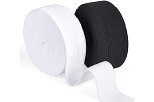 Agoer Cinta Elástica de Goma 25 mm de Ancho, Blanco y Negro, 2 Unidades de 12 Metros (13 Yardas), para Costura y Manualidades en el Hogar